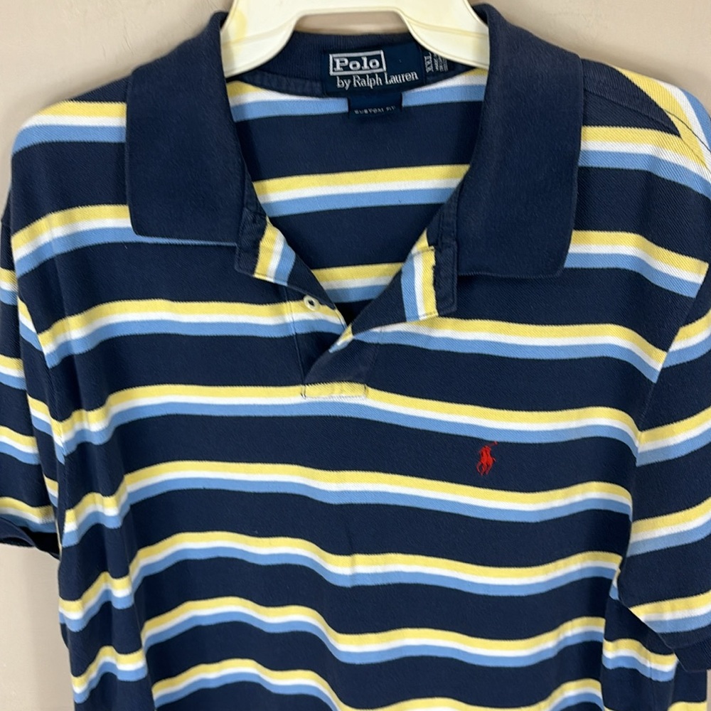 Polo Ralph Lauren Custom Fit Blue Stripe Cotton Polo Shirt Size XXL - Picture 2 of 12